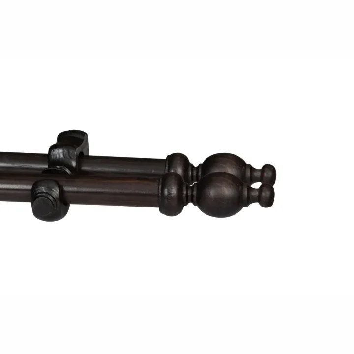 Curtain Pole-34Mm Classic Wooden Double Pole Set-Classic Finials-Dark Stain