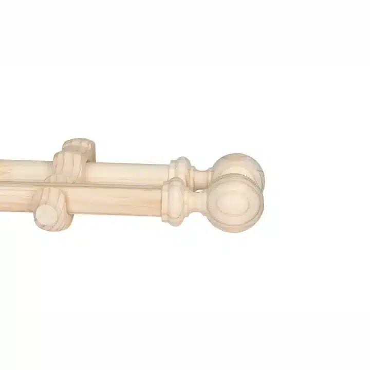 CURTAIN POLE-34MM CLASSIC WOODEN DOUBLE POLE SET-BALL FINIALS-NATURAL