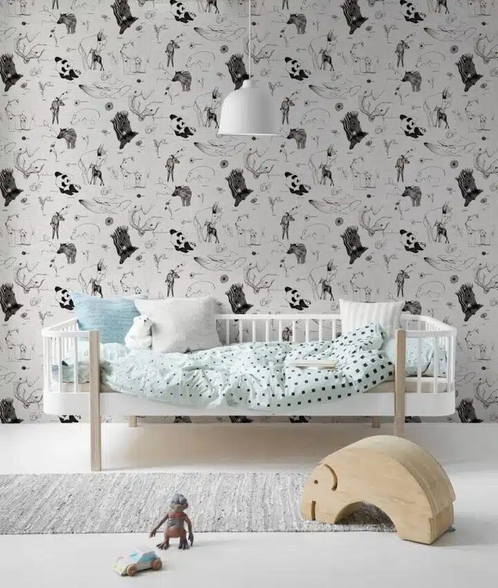 Kids Wallpaper - Baby Animals - Black & White - Image 2