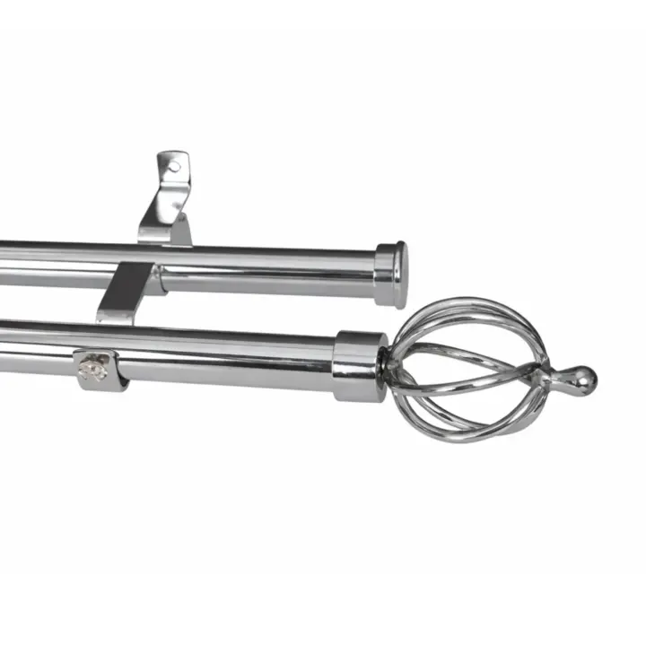 28mm Double Pole Set with Basket Finials - Chrome