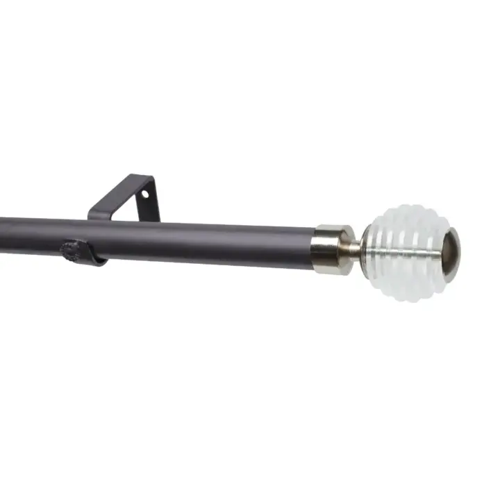 28mm Single Pole Set with Stacked Clear Ball Finials - Gun Metal
