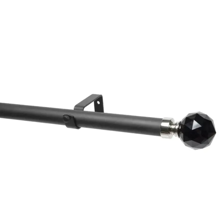 28mm Single Pole Set with Black Crystal Ball Finials - Matt Black