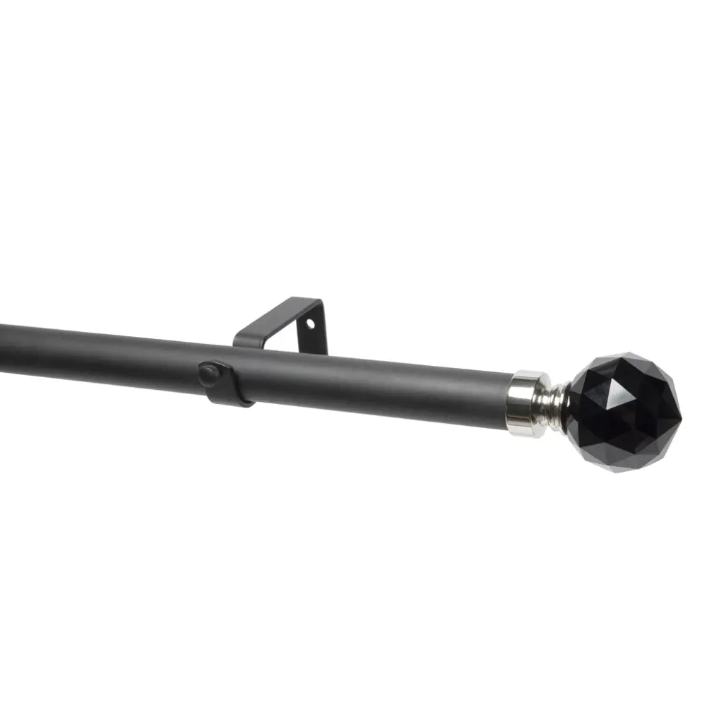 28Mm Single Pole Set With Black Crystal Ball Finials - Matt Black 28Mm Single Pole Set With Black Crystal Ball Finials - Matt Black