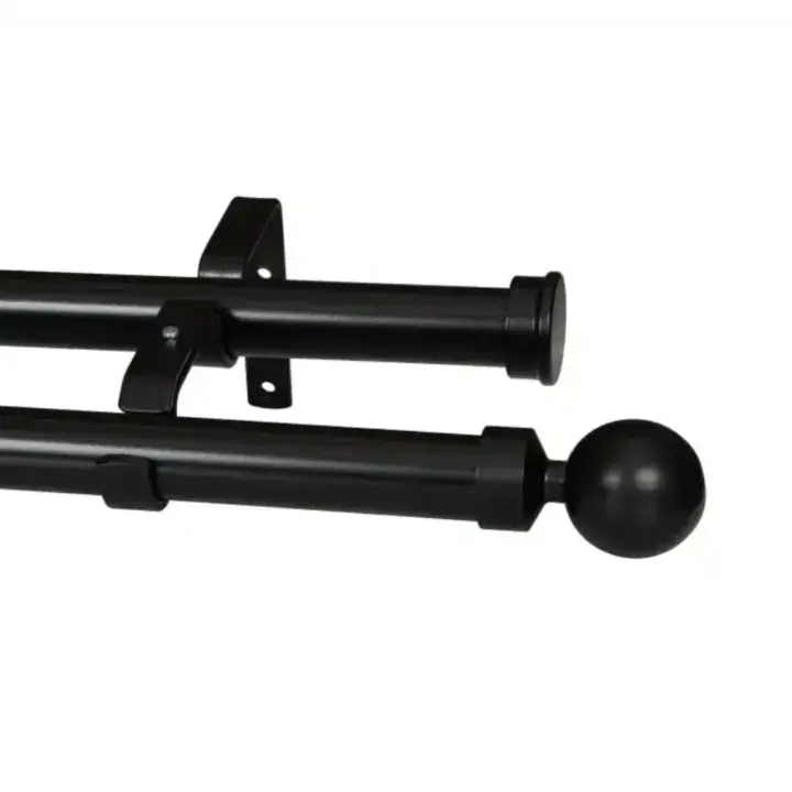 32mm Curtain Pole- Elements Double Pole Set Ball Finial-black