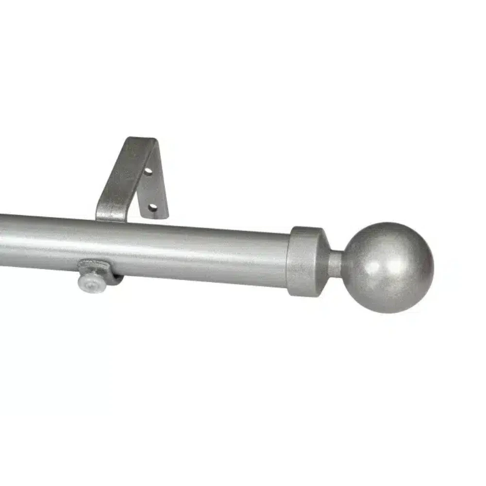32Mm Curtain Pole- Elements Single Pole Set Ball Finial - Silver 32Mm Curtain Pole- Elements Single Pole Set Ball Finial - Silver