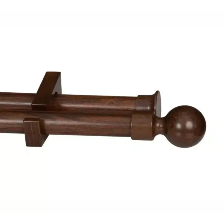 34mm Designer Double Curtain Pole Set with Ball Finials - Auburn